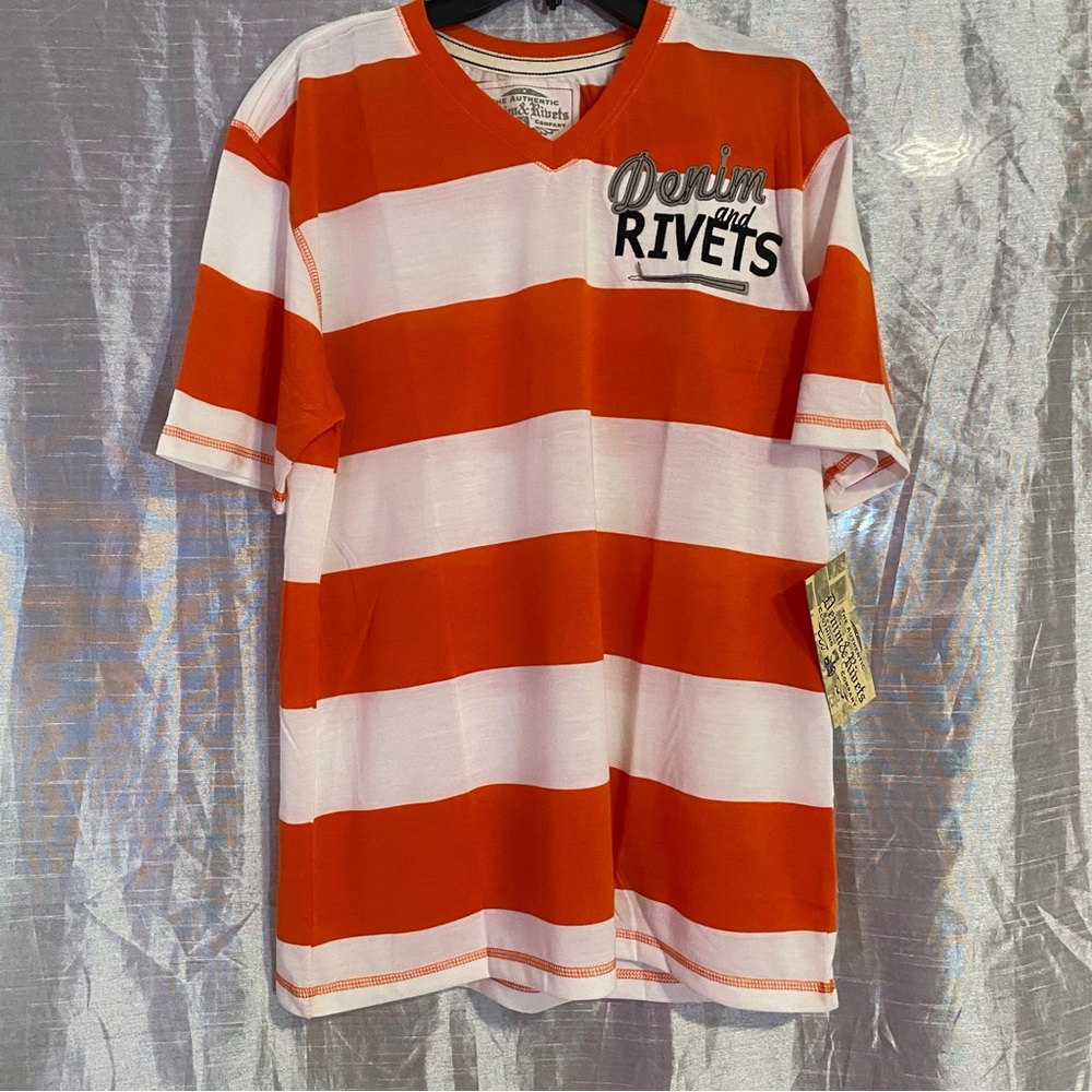Denim & Rivets rugby style tee, NWT, SZ XL, nice shirt cotton polyester blend